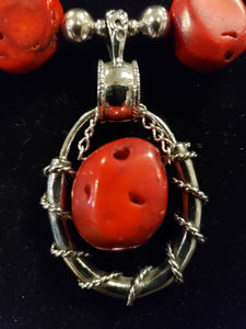Necklace -red coral stone - SN074