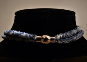 Denim cord necklace -weaved seed beads -  SN081