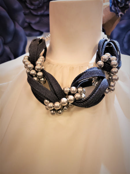 Necklace - Denim Ribbon - SN076 – Affinity Unlimited