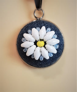Short necklace and earrings set -  Denim flower - SN082