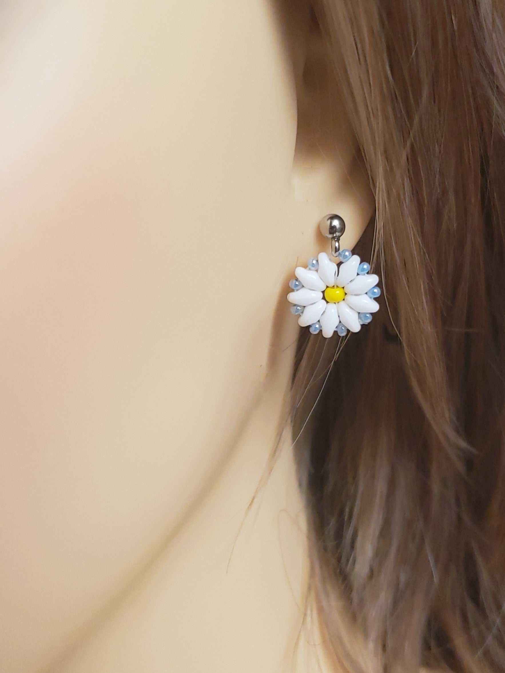 Short necklace and earrings set -  Denim flower - SN084