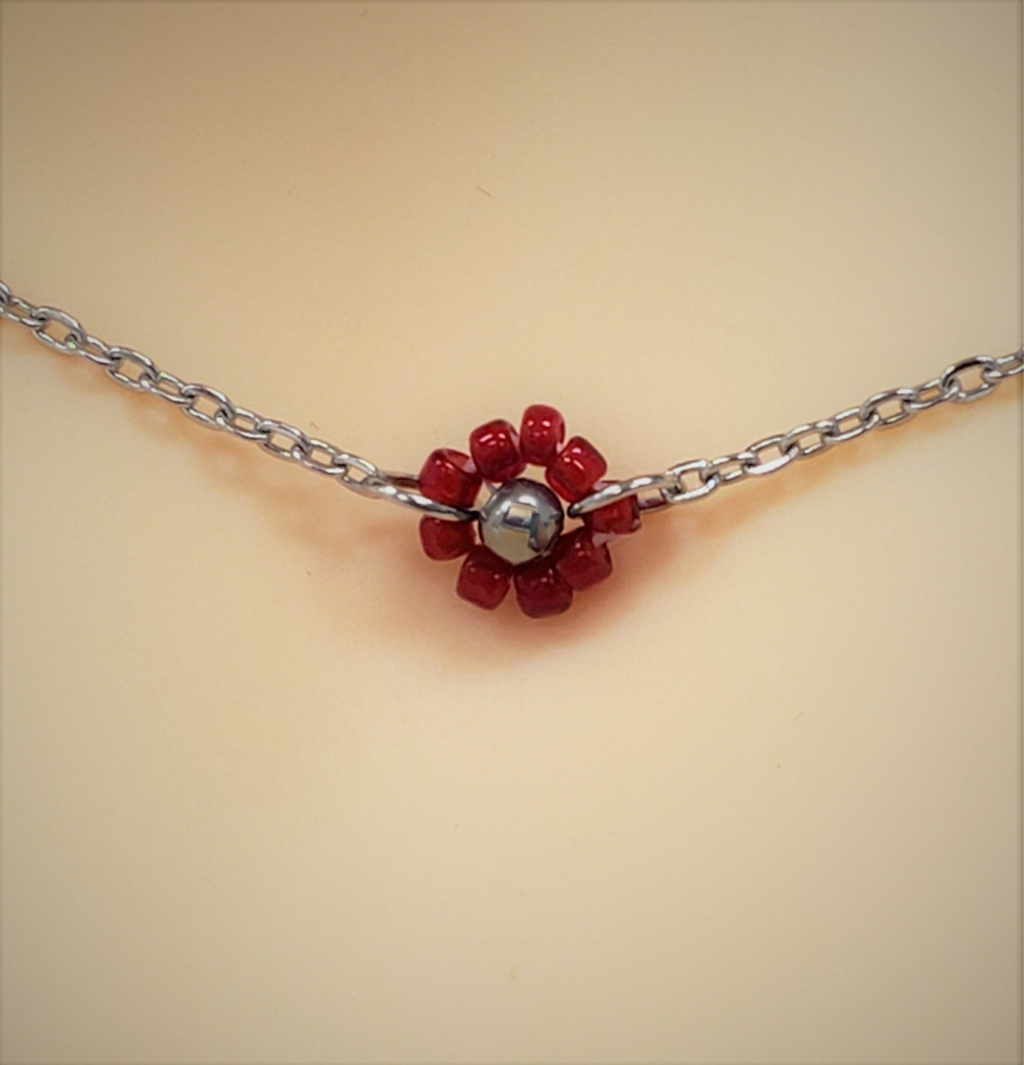 Stainless steel necklace with glass beads flower - SN100