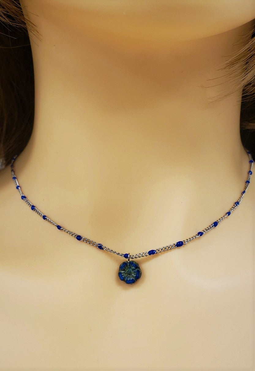 Stainless steel necklace with czech glass pendant - SN104